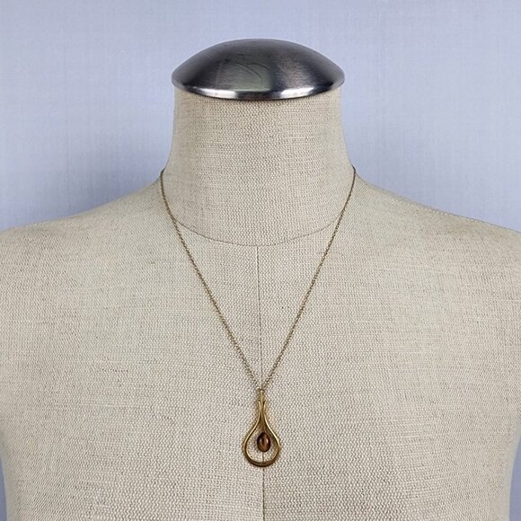 Vintage Avon 14K Gold Fill Tiger Eye Teardrop Necklace - Picture 2 of 9